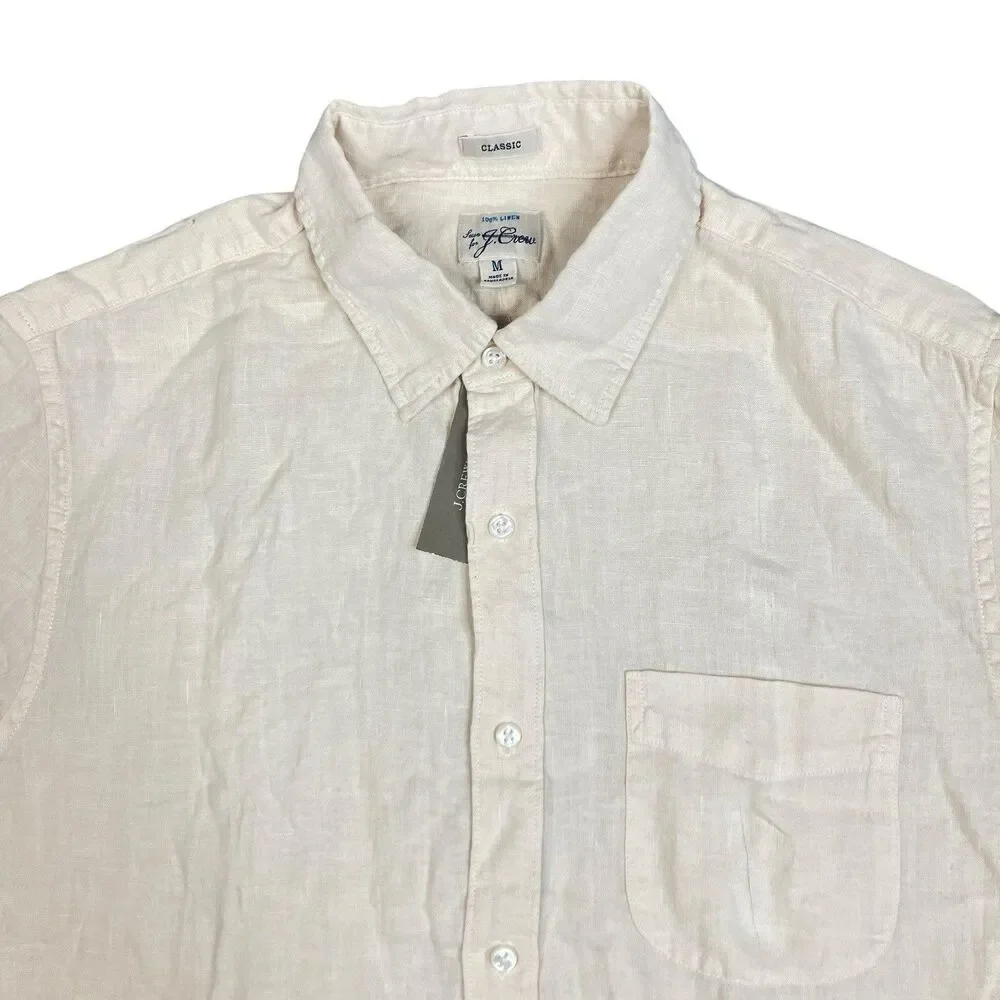 J Crew Washed Linen Shirt Mens M Natural Beige Short Sleeve Button Front CH600 - Picture 3 of 13